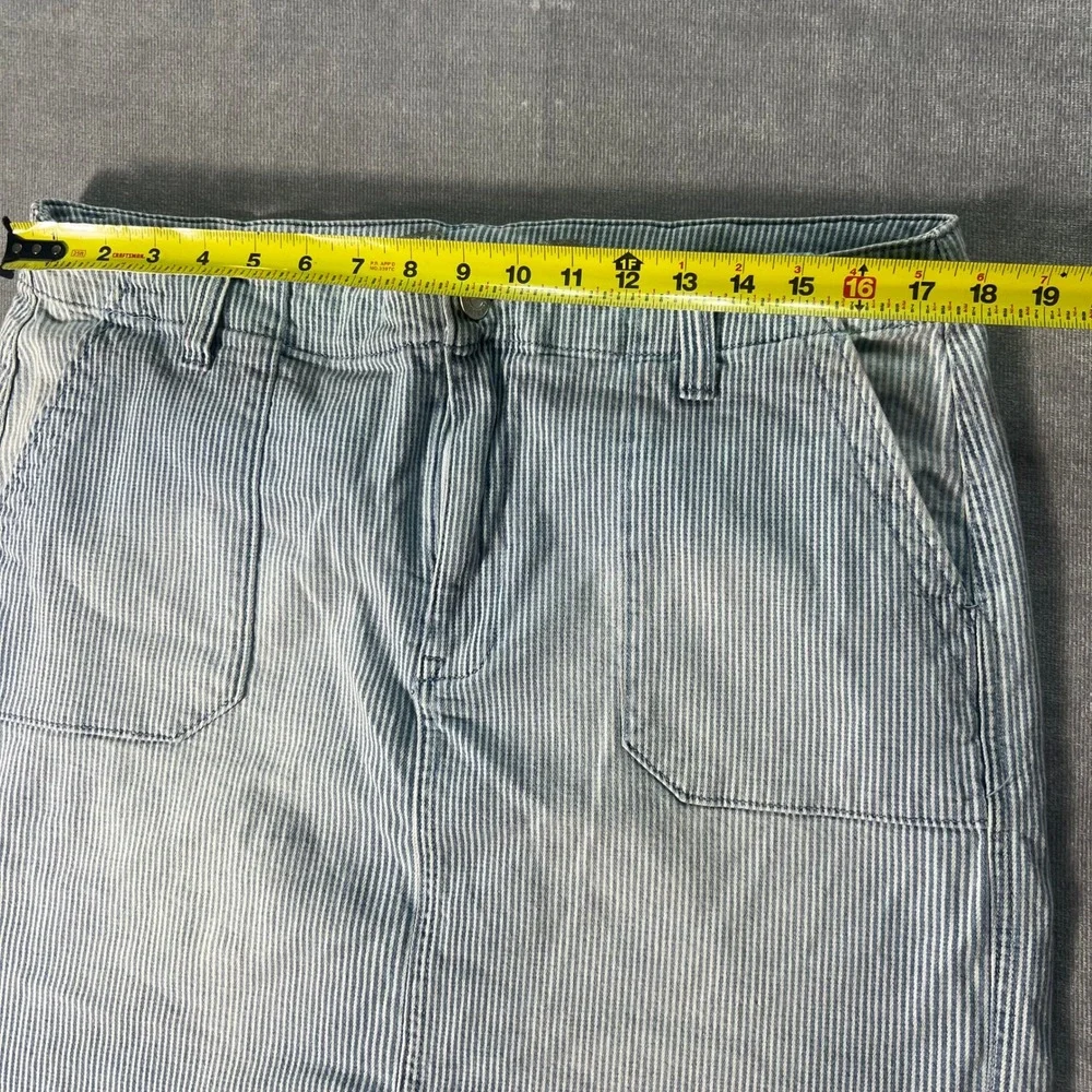 Seven7 Womens Utility Mini Skirt Size 14 Blue White Hickory Stripe Raw Hem Denim